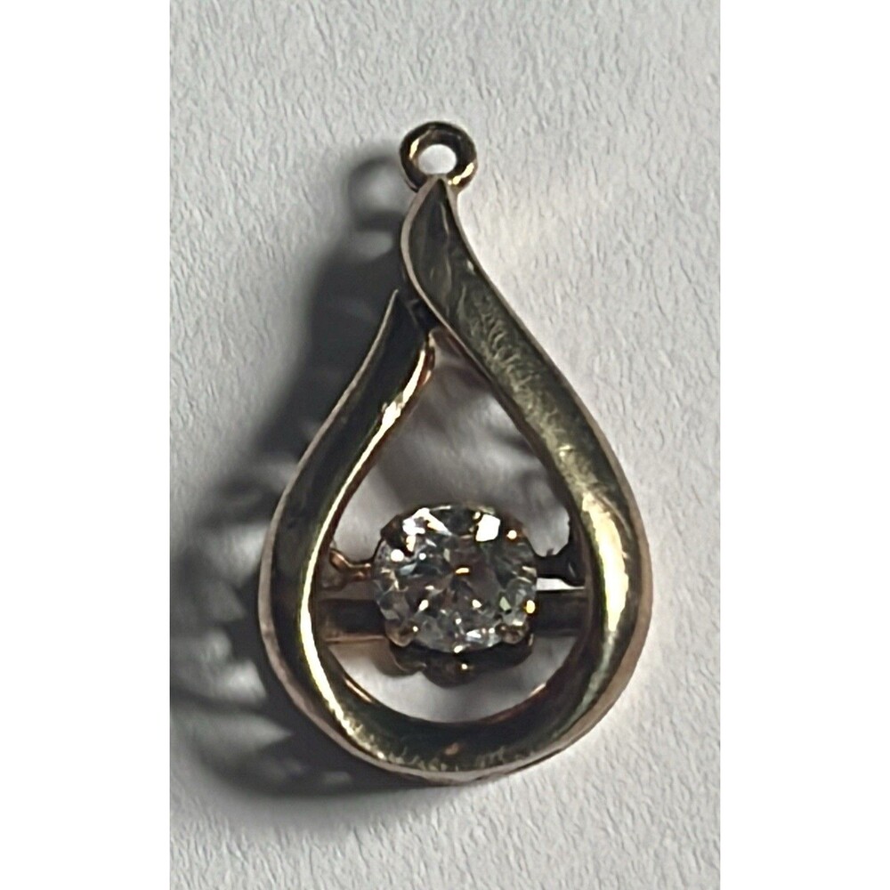 925 Gold Tone Sterling Silver Clear Stone Teardrop Pendant Floating Solitaire